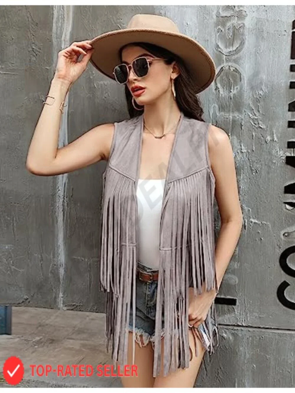 Faux Suede Fringe Vest 70s Hippie Sleeveless Jacket